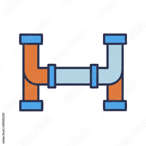 Isolated illustration of stylized, connected plumbing pipes on black background for various utilities