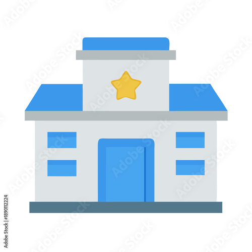 Flat Style Illustration of a Police Station Building on a Black Background