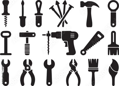 Collection of various tools and equipment for construction and diy projects