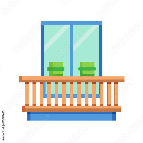 Stylized balcony view featuring plants in pots with simplistic color palette and design