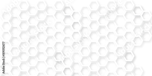 White Hexagonal Background. Luxury White Pattern. Futuristic honeycomb mosaic white background. Abstract embossed hexagon. Surface polygon pattern with glowing hexagon paper texture.