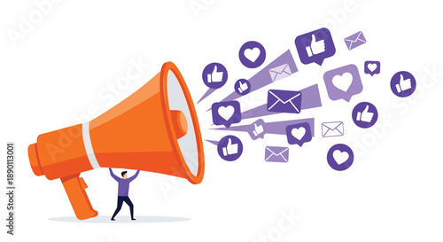 Person using megaphone to spread social media likes and messages