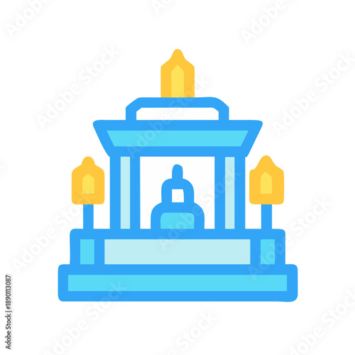An icon image of a light blue Buddhist altar against a black background