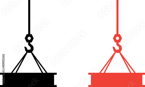 Industrial Crane Hook Lifting Heavy Steel Beam Vector Icon Set
