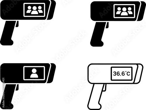 Infrared Thermometer Icons Showing Temperature and People Symbols in Simple Design
