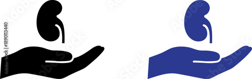 Kidney Donation Concept with Hands Holding Organs in Black and Blue