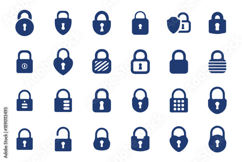 A diverse collection of secure padlock icons symbolizing digital and physical safety