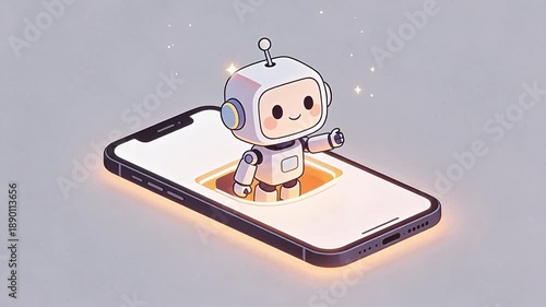 Wallpaper Mural Cute robot waving from smartphone Torontodigital.ca