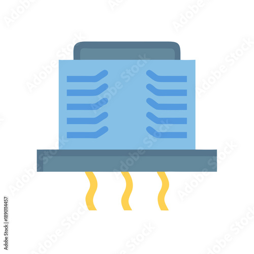 Stylized kitchen range hood extraction illustration with yellow smoke on black background