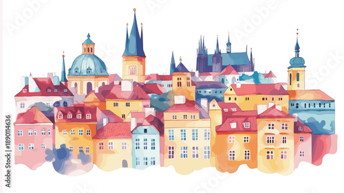 Prague Castle. Prague Castle watercolor vector illustration