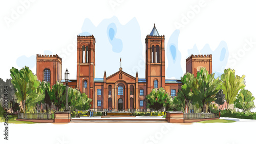 The Smithsonian Institution. The Smithsonian Institution hand drawn watercolor illustration