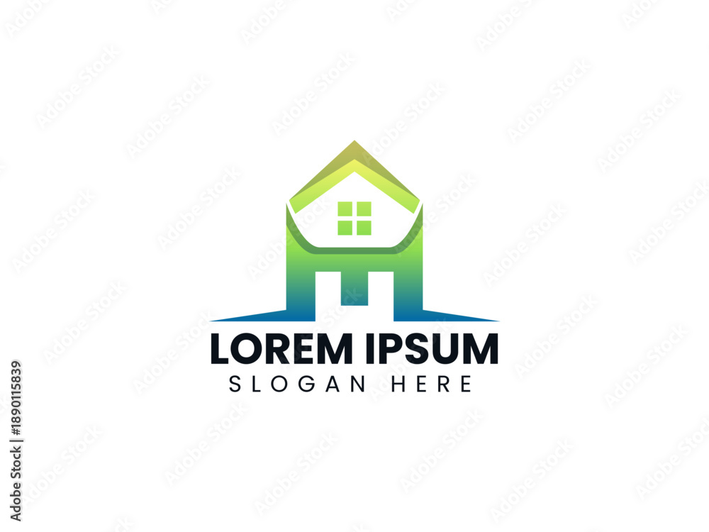 Fototapeta premium Real estate logo design with letter E and house symbol vector template