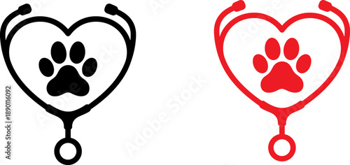 Veterinary Heart Stethoscope with Paw Print Icon