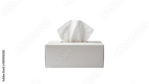 A white tissue box with tissues sticking out on white background transparent background