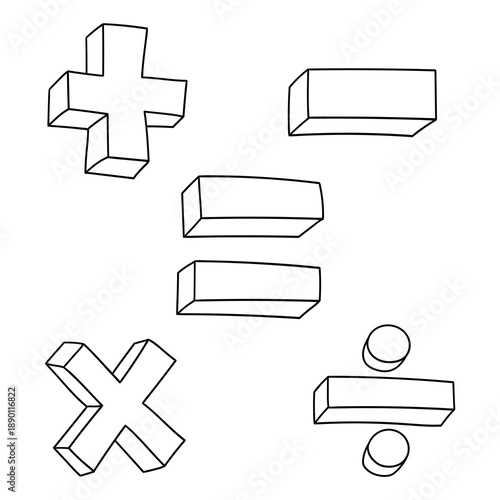 Hand-drawn doodle set of mathematical symbols on a white background.