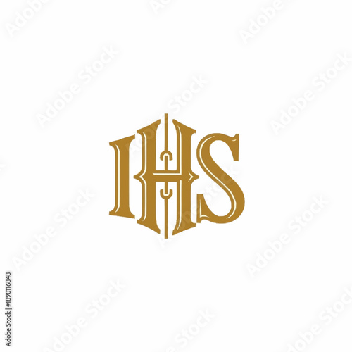 IHS Monogram Gold Religious Symbol on White Background.