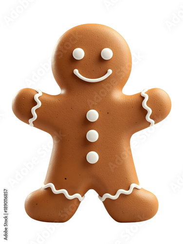 A delicious homemade Christmas gingerbread man cookie decorated with a smile, isolated as a traditional sweet holiday treat