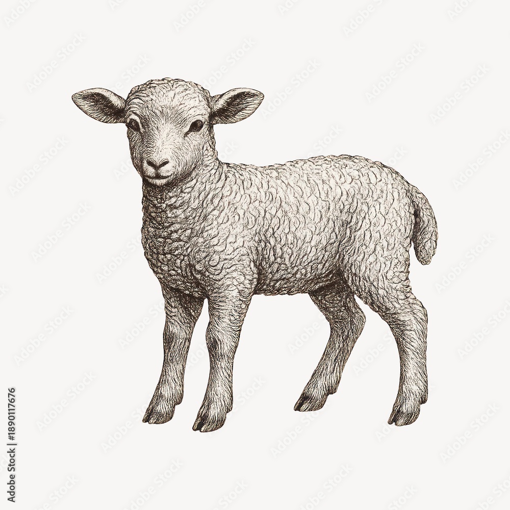 Fototapeta premium Vintage lamb illustration art