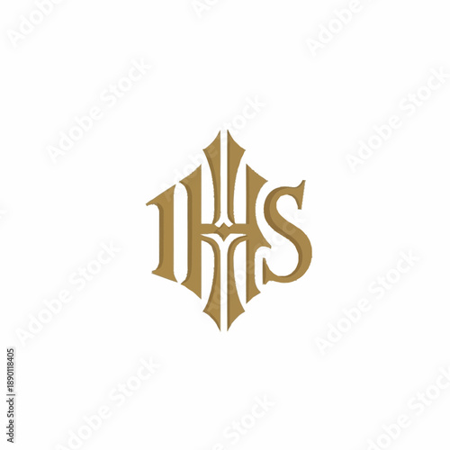IHS monogram in gold, a sacred Christian symbol.