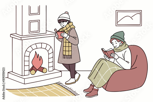 Cold Season Daily Life Illustration Clean Vector