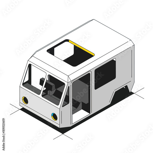 White Camper Van Illustration with Open Roof.