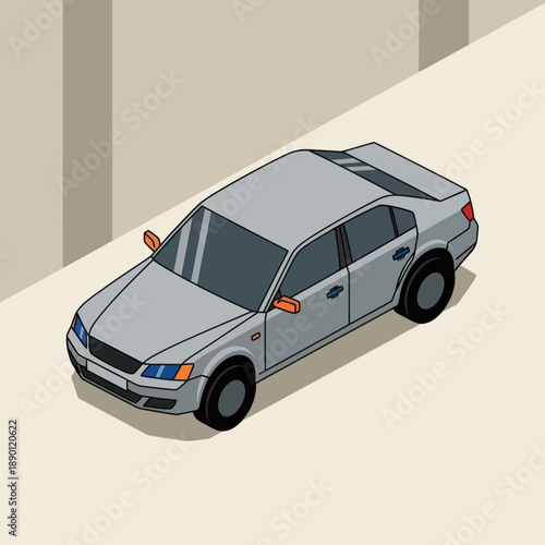Gray Car Illustration Top View Vector.