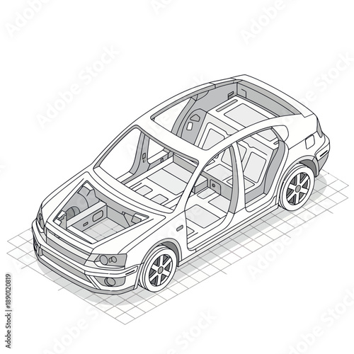 Detailed Cutaway Illustration of a Car.