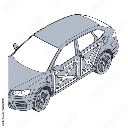 Car Illustration with Cutaway View of Interior.