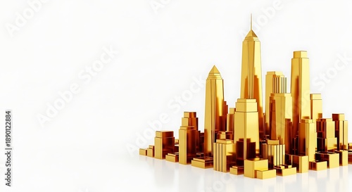 Golden cityscape with skyscrapers and modern architecture
