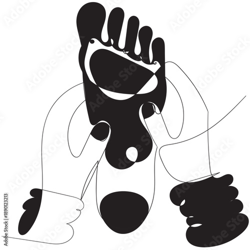 continuous line drawing foot massage illustration vector back and with
