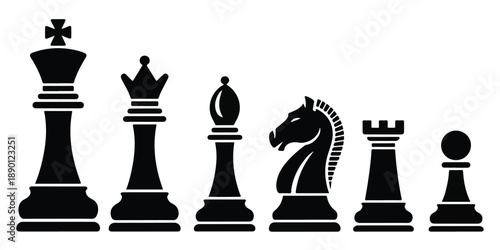 Collection of Classic Chess Piece Silhouettes for Strategy and Gaming.