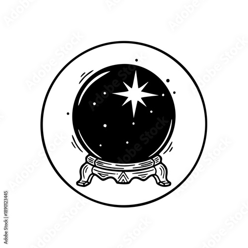 Crystal Ball: Mystical crystal ball on a stand with stars and moon.