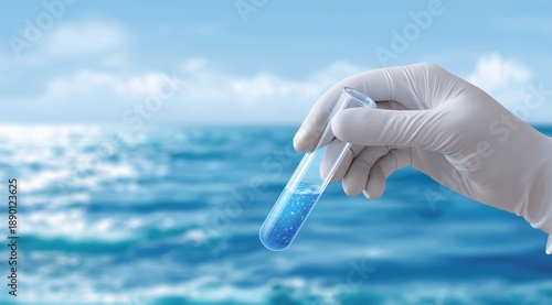 Marine Water Sample Testing With Gloved Hand