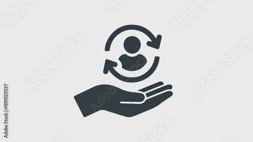 Minimalist Human Resources and Customer Support Icon with Person and Circular Arrows.