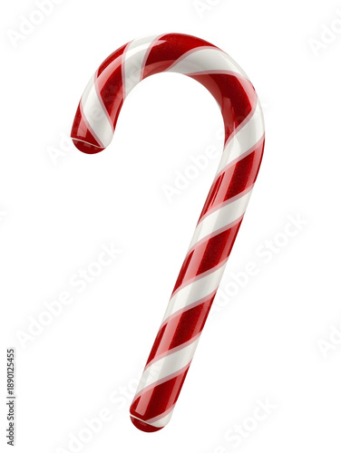 A festive Christmas peppermint candy cane with red and white stripes is a sweet holiday treat and sugar stick ornament isolated an iconic xmas celebration symbol