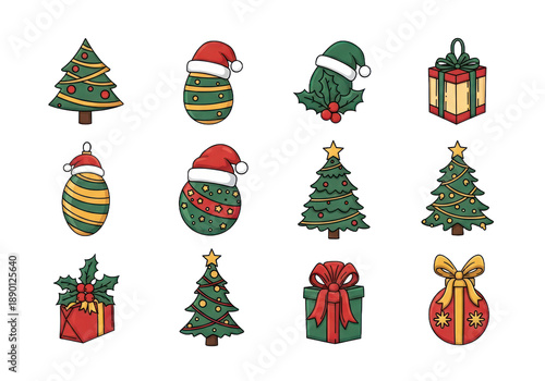 Wallpaper Mural Collection of Festive Christmas Trees and Gifts with Santa Hats and Holly Accents on Isolated Transparent Background Torontodigital.ca