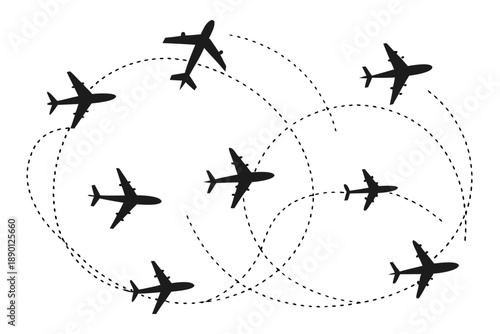 Several airplanes flying in a straight line, creating a pattern in the sky..eps