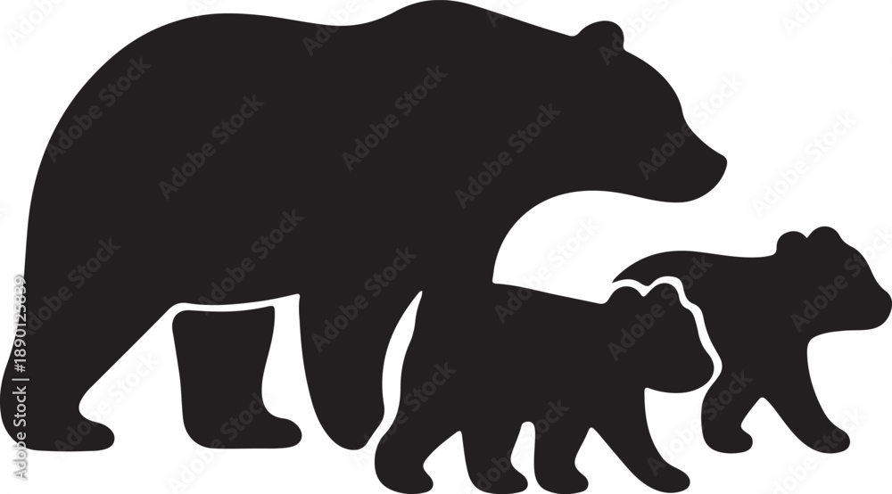 Obraz premium Bear Family Silhouette Vector Icon for Wildlife Logo, Outdoor Adventure Branding, Nature Emblem Design