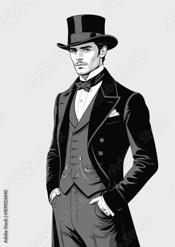 063-34-Stylish monochrome illustration of a distinguished man in classic formal attire