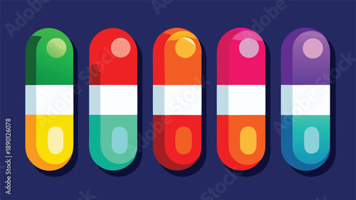 An assortment of pills in different colors displayed on a clean white background, highlighting their diversity..eps