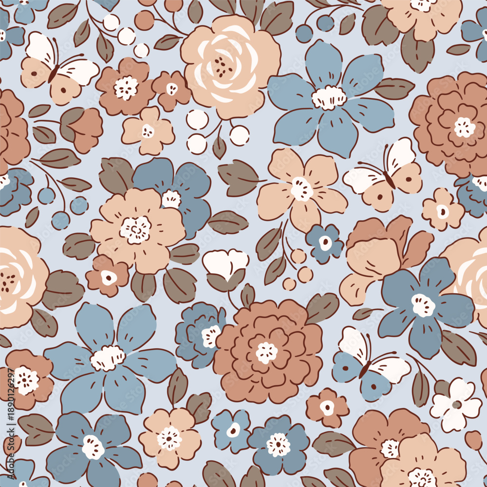 custom made wallpaper toronto digitalSeamless vector pattern with romantic summer flowers. Hand drawn floral design on isolated background. Perfect for textile, wallpaper or nursery print design. 