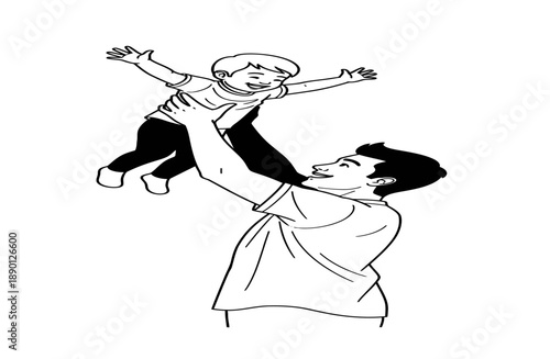 Father and son flying kite