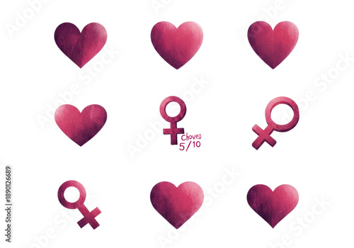 Wallpaper Mural Collection Of Glittery Pink Hearts And Female Symbols Isolated Transparent Background Torontodigital.ca