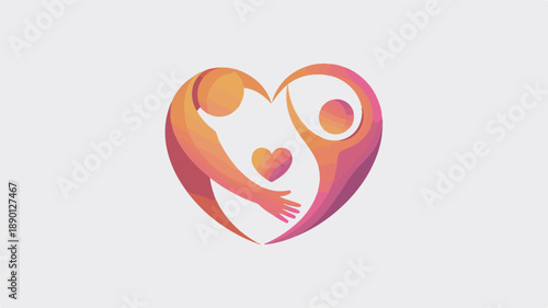 Modern charity logo featuring abstract human silhouettes in a unified heart with warm gradient, symbolizing hope and inclusion, for nonprofit branding.