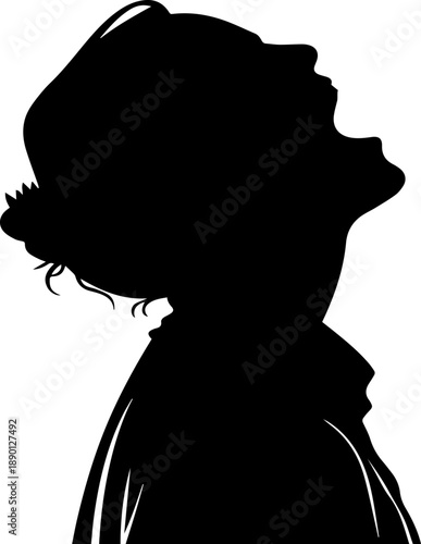 Woman Silhouette Looking Up Profile Black and White Vector