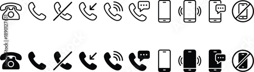 Set of 16 black phone icons vector