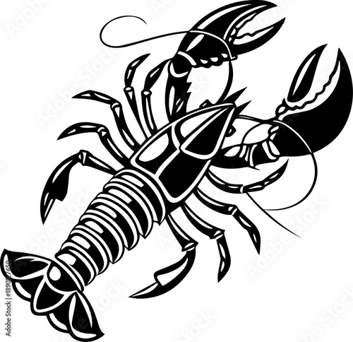 Lobster Silhouette Black and White Vector Seafood Illustration