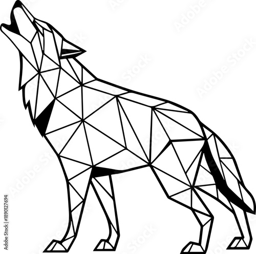 Geometric Wolf Howling Polygonal Animal Black and White Vector
