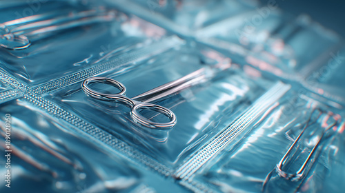 Surgical Scissors in Sterile Pack Close-up