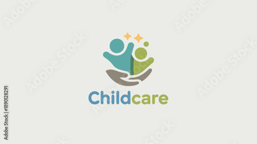 Colorful Abstract Child Care Logo Featuring Joyful Children and Guiding Hand.